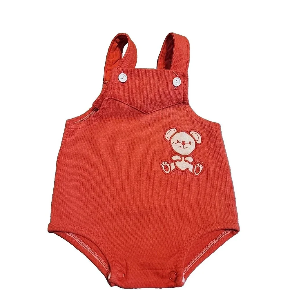 Vtg Carters Overall Shorts Romper 9 Month Teddy Bear‎ Red White